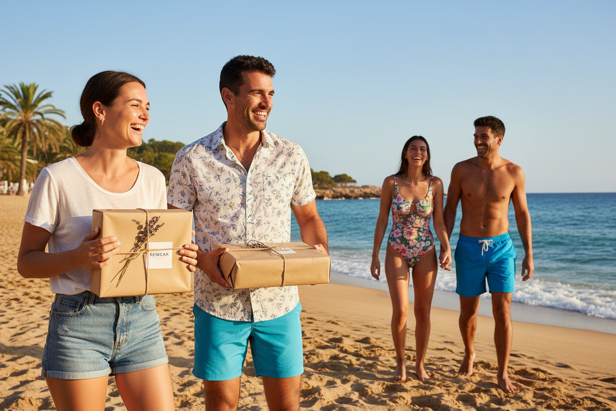 Summer lifestyle with clothing parcels and beach